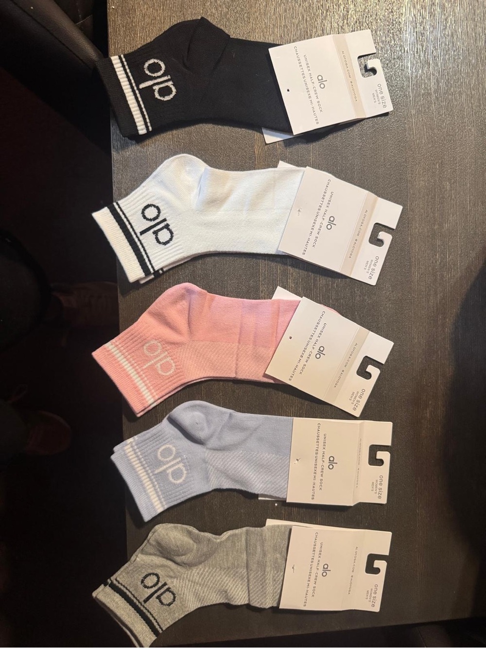 NEW ALO Yoga women Low-Cut Sock 5-Pack — Black, White, Pink, Light Blue, Gray